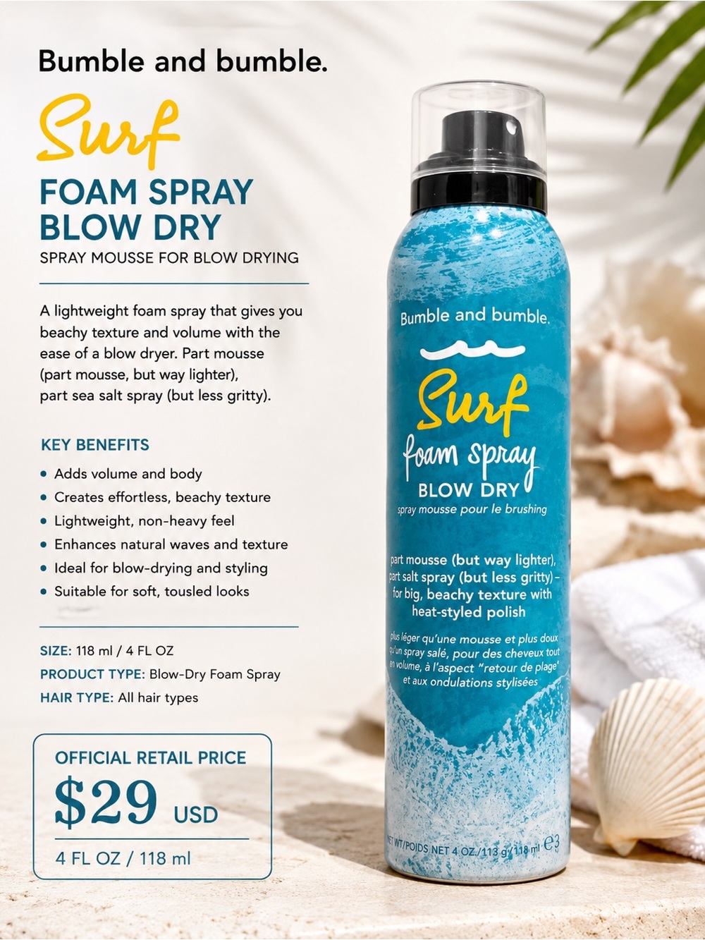 Bumble and bumble. Surf Foam Spray Blow Dry - All Hair Types